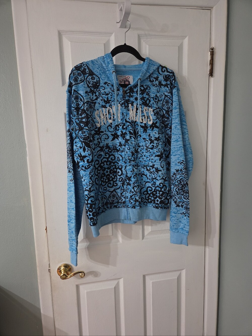 Rag Wear U.S.A. Light Blue Fleece Zip Hoodie "Snow Mass".  XL